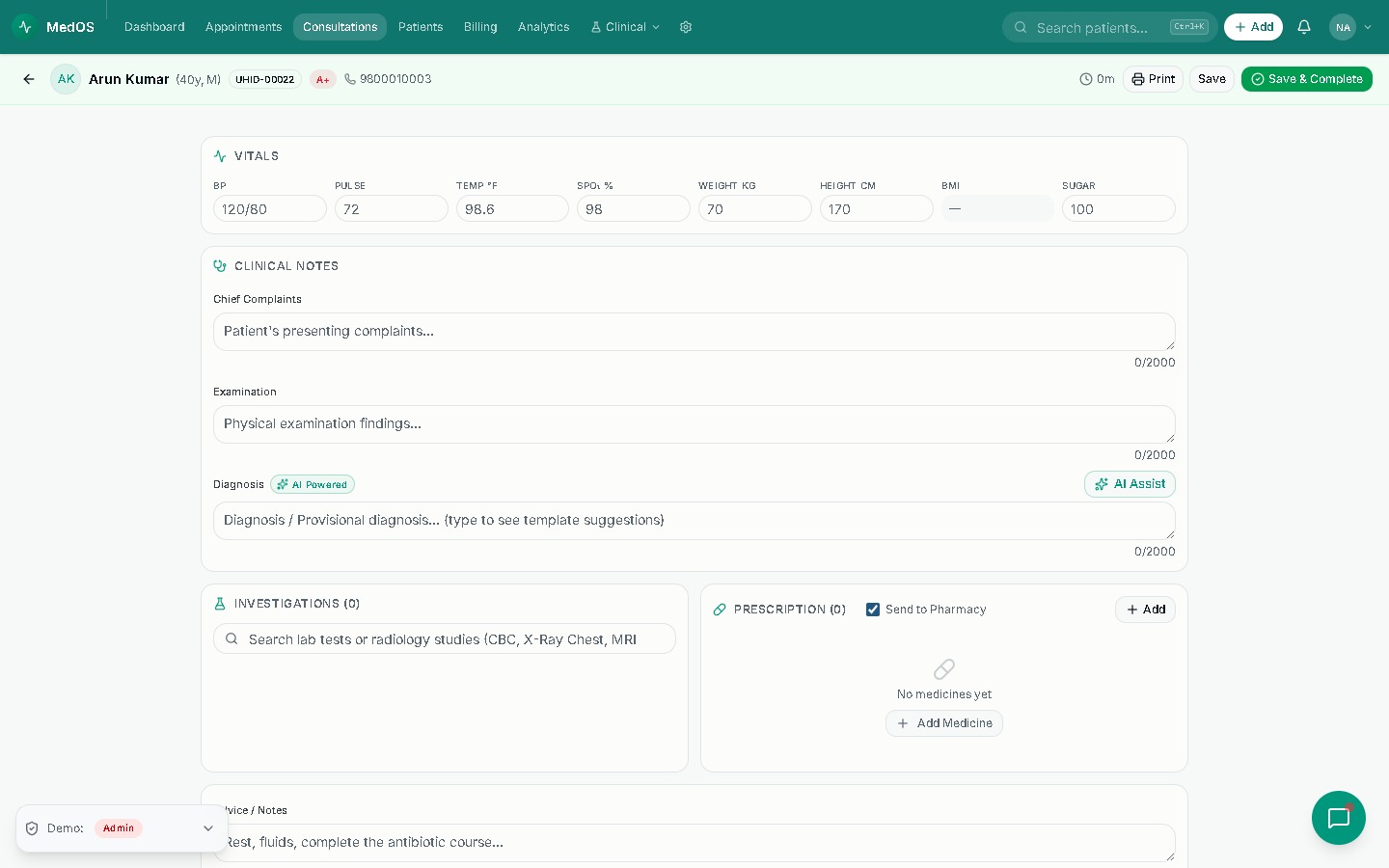 GenAI Clinical Assistant — MedOS screenshot