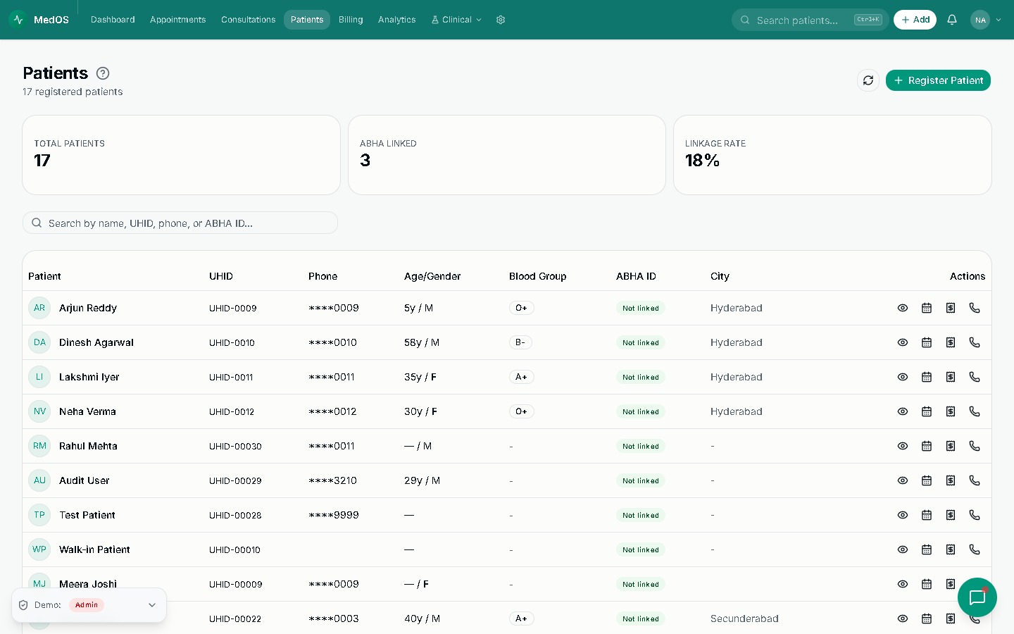 Patient Management & Portal — MedOS screenshot